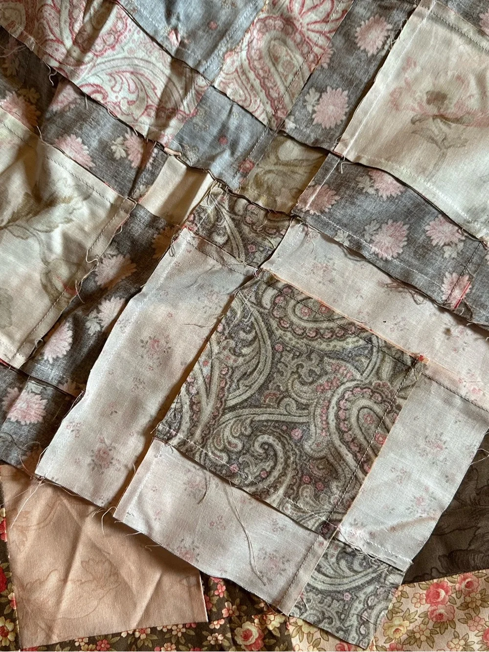 Paisley Floral Patchwork Quilt Topper Feminine Boho Cottagecore Grannycore